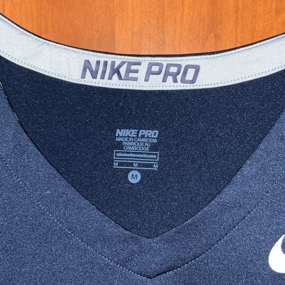 Nike Pro Women's Long-Sleeve V-Neck Top - Navy with White Swoosh - Picture 2 of 6